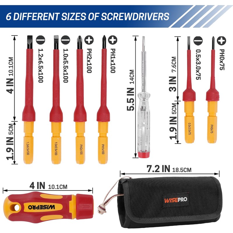 WISEPRO 1000V Insulated Screwdrivers Set with Pouch, 8 PCS Electrical