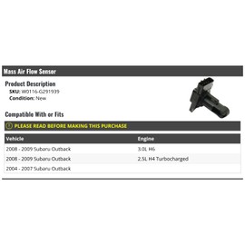 Marketplace Auto Parts - MAF Mass Air Flow Sensor - Compatible with 2004-2009 Subaru Outback