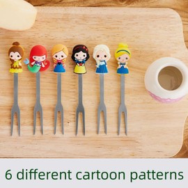 HENWAFX Fruit Fork, Cute Set of 6 Fruit Forks with Holder Stainless Steel Food Pick Forks for Home (fairy princess)