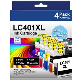 LC401XL Ink Cartridges for Brother Printer High Yield Compatible for Brother Ink Cartridges LC401 Work for MFC-J1010DW MFC-J1170DW MFC-J1012DW MFC-J1800DW MFC J1010DW(4 Pack,Black Cyan Magenta Yellow)