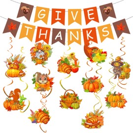Thanksgiving Decorations - Autumn Decoration Banner & Hanging Swirls Garland for Indoor Home Party Office Classroom School Fall Decor