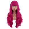 Hot Pink Long Curly Wavy Wig with Bangs