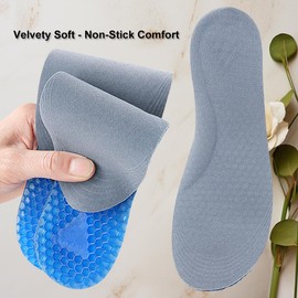 1Pair Blue Silicone Gel Reusable Honeycomb Full Length Non Slip Comfort Sports Insole Air Cushion Damping Shoe Pad Cushion Shoe Inserts for Men Women (Large)
