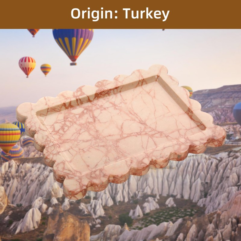 Scalloped Marble Decorative Tray,Luxury Natural Stone Bathroom Vanity Tray, Dresser