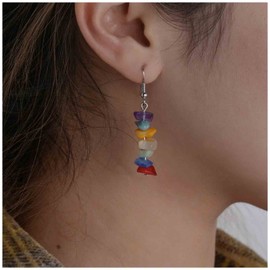 Yheakne Vintage Rainbow Crystal Earrings Raw Crystal Dangle Hook Earrings Colourful Crystal Pearl Earrings Crystal Chakra Earrings Jewellery for Women and Girls
