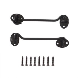 LoveDeal 6Inch Barn Door Hook and Eye Latch, Heavy Duty Hardware Gate Latches, Stainless Steel Sliding Door Lock Eye Hook Latch with Screws, Privacy Easy Door Lock for Fence Shed Door - Black, 2Pack