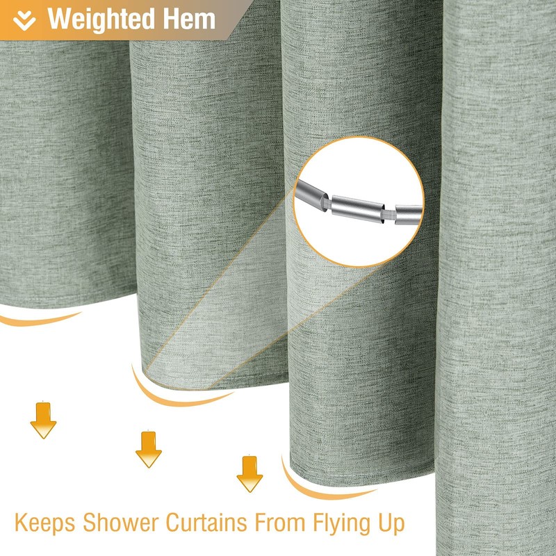 BTTN Sage Green Shower Curtain, Linen Textured Heavy Duty Thick