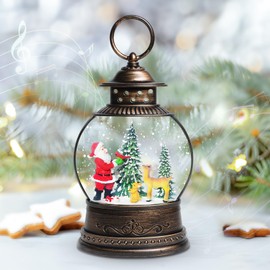 Christmas Snow Globes, 9.45" Santa Claus Glitter Water Lantern with 8 Songs, 6H Timer Battery & USB Powered Music Box for Christmas Decorations Indoor