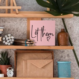 Nvotell Let Them Wooden Sign - Mental Health Quotes Wood Box Signs 5x5 Inches, Let Them Desk Tabletop Signs for Home Decor Shelf, Office Gifts Decorations for Coworkers Women Work (Pink 01)