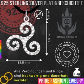 Keltischer Triskelion Anhänger 925 Silber Platiniert – Handgefertigte Dreifach-Spirale Kette – Keltisches Schmuck Symbol - Mystisches Keltisches Symbol Schmuckstück (Silber Platiniert, Triskel)