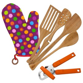 Lefty's Kitchen Tool Set Includes Left Handed Can Opener, Oven Mitt and 4 Bamboo Utensils, 6 Pcs.