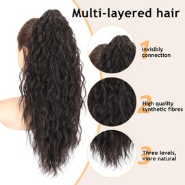 ORSUNCER Ponytail Extension Claw 22" Curly Pony Tail Clip in Claw Hair Extensions Fluffy Natural Looking Synthetic Hairpiece for Women Black Brown