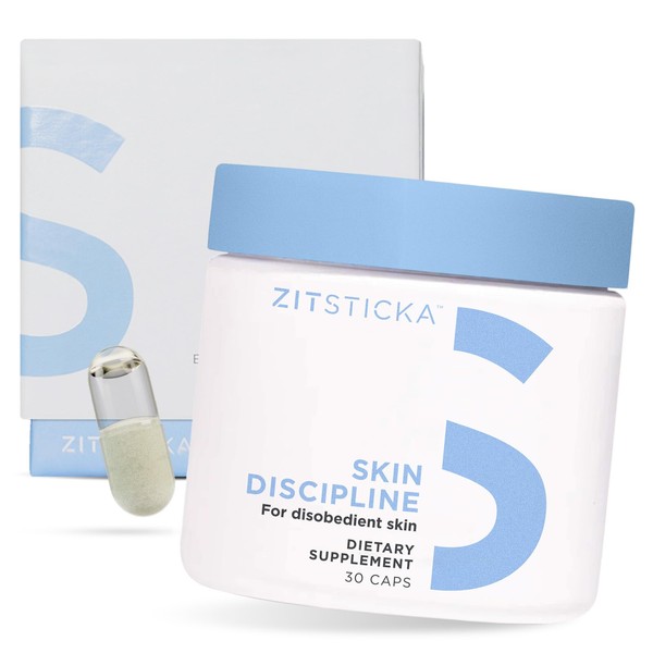ZitSticka Cystic Acne for Women & Men w/ 30 Natural Caps w/ Multivitamin Oil & Probiotic Powder - Skin Discipline All-In-One Supplements for Hormonal Acne, Skin Clarity & Tone - Dermatologist Tested