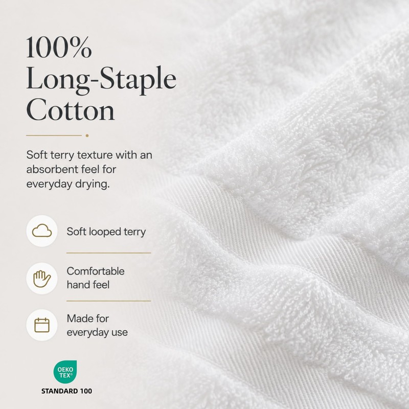 Large 100% Organic Cotton Bath Towels 4 Pack, 30x60 in,