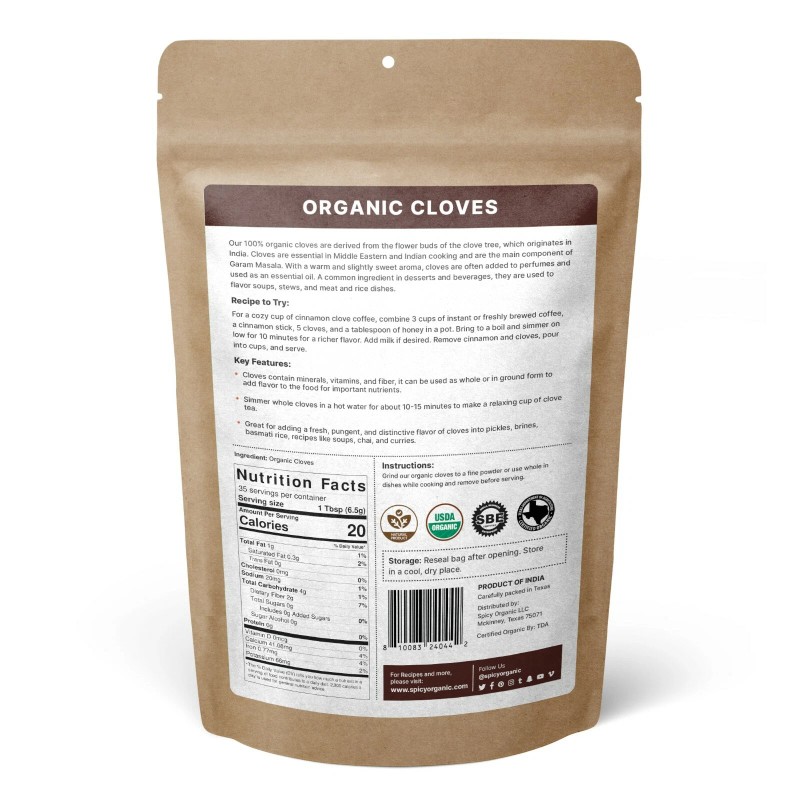 Organic Cloves Whole (8 OZ) - Non-GMO Pure Clove Seed
