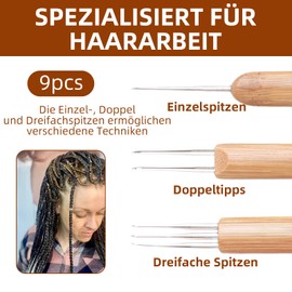 9 pieces dreadlock crochet hook for hair, 0.5/0.75/1 mm crochet hook for locs, interlocking tool & instant loc crochet hook, hair crochet hook (single, double, triple tips)