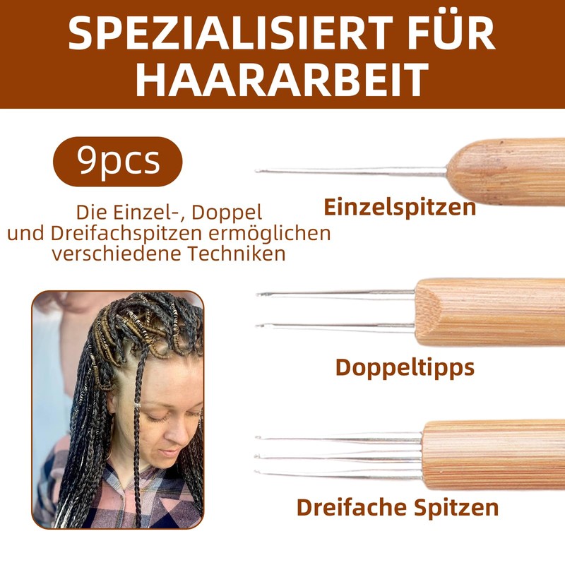 9 pieces dreadlock crochet hook for hair, 0.5/0.75/1 mm crochet