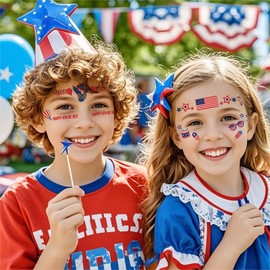 4th of July Tattoos Patriotic Temporary Tattoo Stickers American Flag Design Blue Red White Decals for Face Body Art Decorations 10 Sheets
