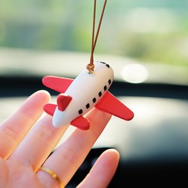 AMIORO Airplane Car Mirror Hanging Accessories Creative Auto Decor Car Ornament (White Red)