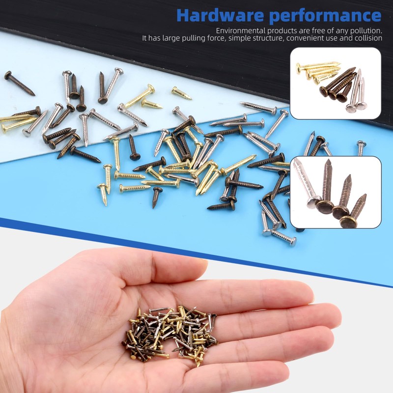 Glarks 1600Pcs Small Tiny Nails Kit Wood Screw Nail Gold