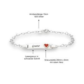 LaraZeidler Berlin Women's Identity Bracelet with Heart 925 Silver Length 19 cm, Sterling Silver