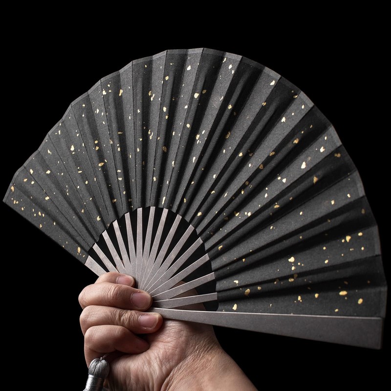 FEGVE Titanium Black Folding Fan Men's Collapsible Gentleman's Kimono Japanese