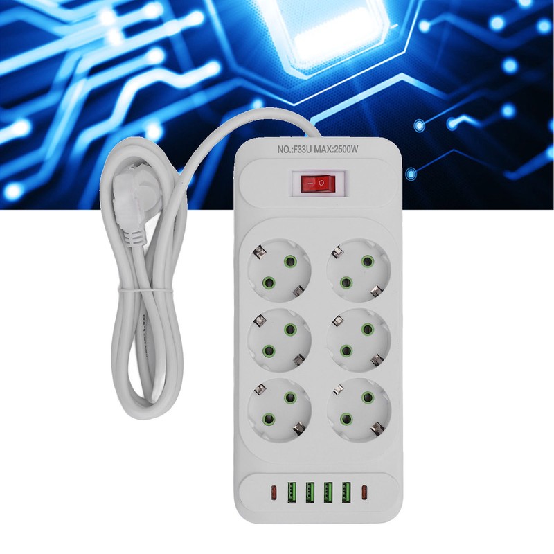 Power Strip 6 Outlets 4 USB 2 Type C Ports