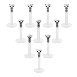 Briana Williams, Bioflex Lip Piercing, Flexible, Labret Stud, Ear Plugs, Monroe, Tragus, Helix, Zirconia, Piercing, 1.2 mm, Pack of 10, Stainless Steel