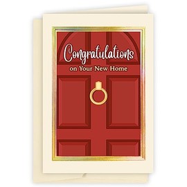 The Gallery Collection, 5 Count Card Pack, New Home Cards with Foil Lined Envelopes (Red Door Congrats)