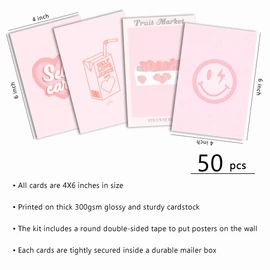 Pink Wall Collage Kit - Aesthetic Posters, Dorm Room Decor for Teen Girl (50pcs 4x6 inch)