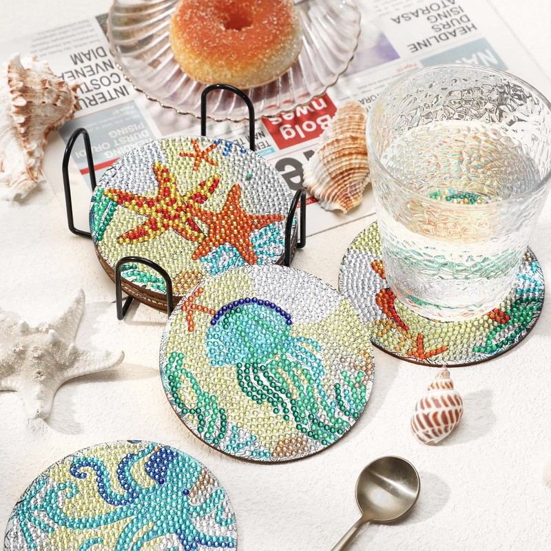 JANLOFO Diamond Art Coaster Cork Diamond Art Kit for Beginners,