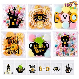 JOYIN 150 bolsas de celofán para Halloween, autoadhesivas, transparentes para galletas y caramelos para niños, bolsas con cierre de cierre para regalo