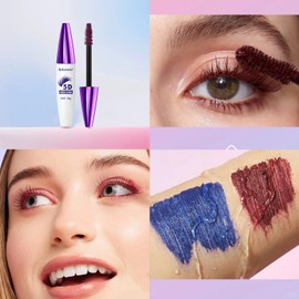Burgundy Mascara and Plum Eyeliner Set, 5D Colored Liquid Mascara Volume, Lengthening, Curling, Waterproof, Smudge-Proof, Ideal for Party, and Stage Makeup