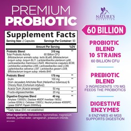 Probiotics 60 Billion CFU per Serving - 10 Strains + Prebiotics - Digestive Health, Gut & Immune Support - Supports Occasional Constipation, Gas & Bloating for Women & Men Shelf Stable - 180 Capsules