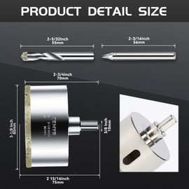 3-1/8inch | 80mm Diamond Hole Saw with Center Drill bit and Diamond-Coated Center Drill bit for Ceramic Glass Marble Fiberglass Granite and Porcelain Tiles by CENYB