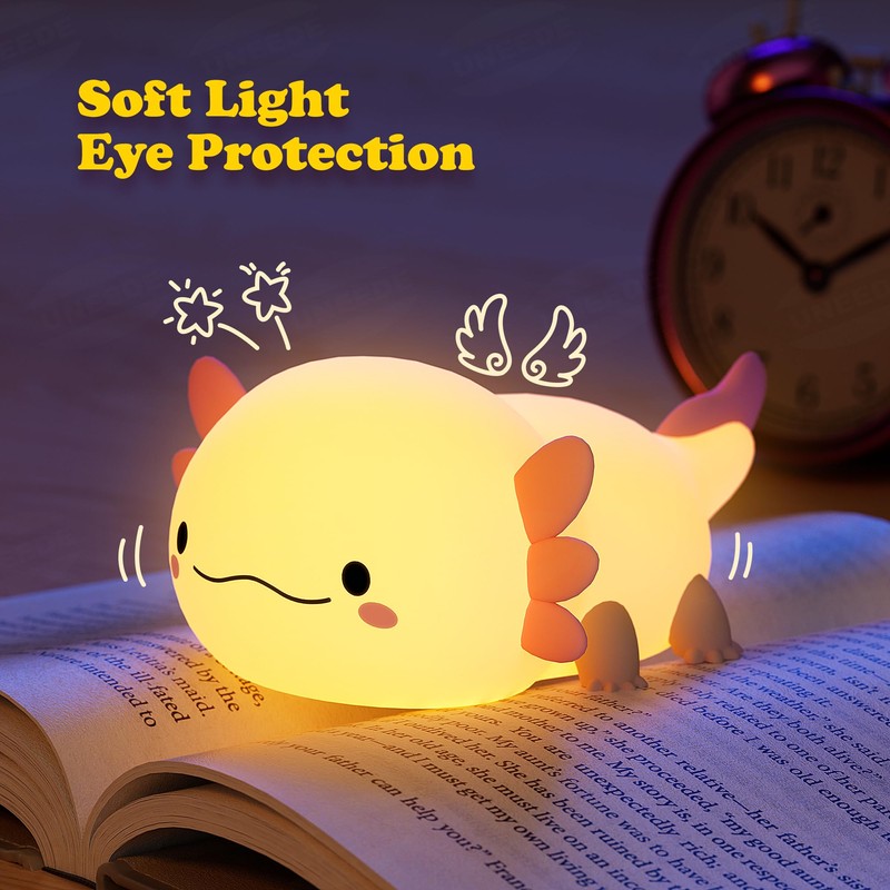UNEEDE Axolotl Night Light for Kids with Axolotl Keychain,Animal Silicone