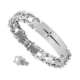 JMFENFA Men's Cross Bracelet, My Dear Dad Husband Son Grandson Bracelets, Stainless Steel Link Bracelet Adjustable (Son)