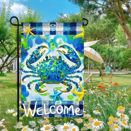 BlissYard Welcome Summer Coastal Crab Small Decorative Garden Flag Double Sided 12x18 Hawaiian Beach Starfish House Yard Ocean Nautical Outside Decoration Tropical Sea Seasonal Outdoor Decor