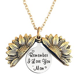 Gift Necklaces for Mom Mother from Daughter Son Remember i Love You Mom Necklace for Best Mom Mother Gold Sunflower Locket Necklace for Mammy Mothers Day Birthday Gifts
