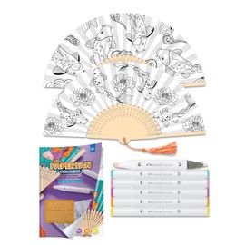 Faber-Castell Paper Fan Coloring Kit: Koi Fish | Folding Fans with Dual-Tip Markers & Pre-Printed Designs | Relaxing DIY Craft, Kids Activities, and Gifts for Teens & Adults (2 Fans, 6 Markers)