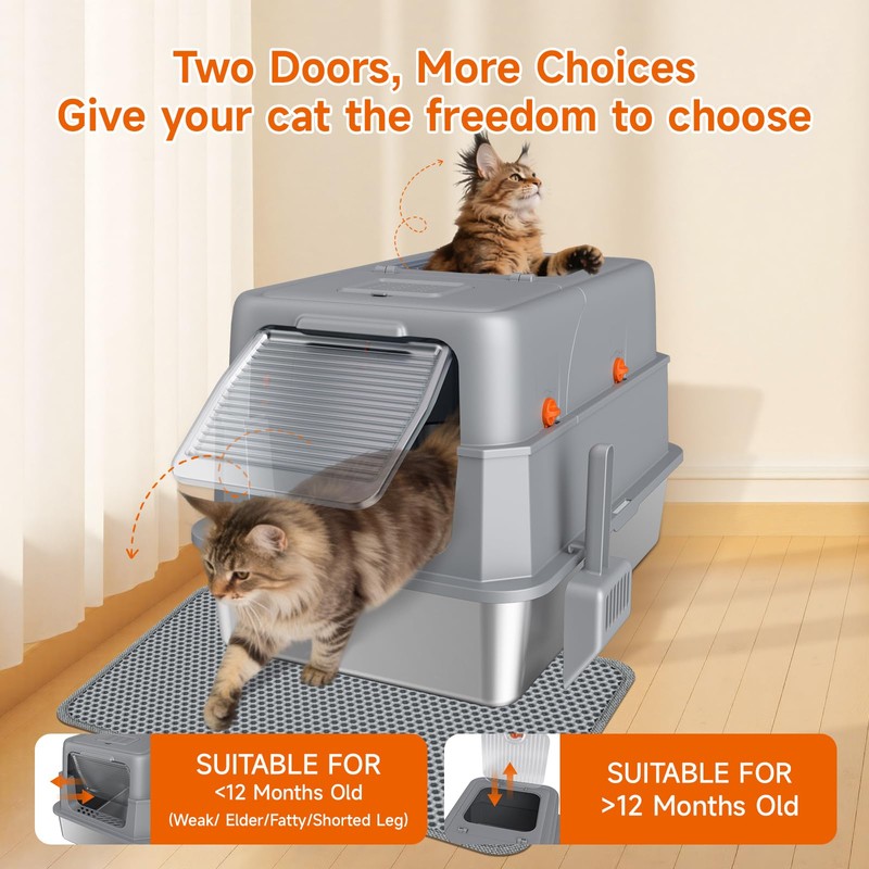Stainless Steel Litter Box with Lid, High Sided Enclosed Metal