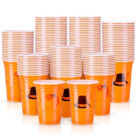 Sliner 60 Pieces Thanksgiving Plastic Cups Autumn Party Disposable Cups Pumpkin Turkey Drinking Cups for Party Decoration Trick or Treat Supplies Drinkware Beer Beverage Ice Cream Snacks, 16oz