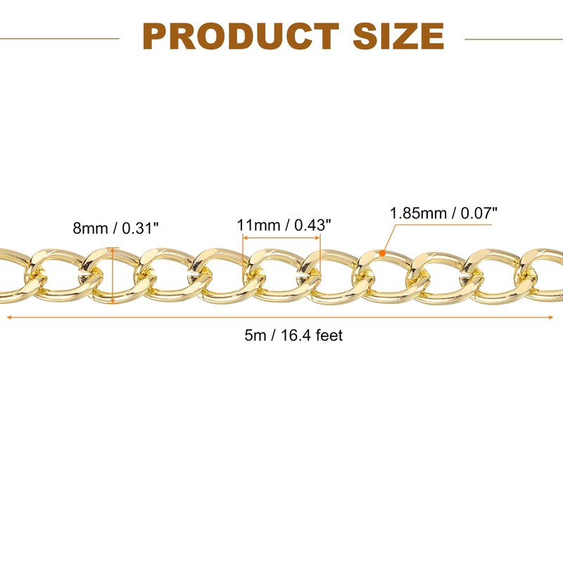 sourcing map 16.4Feet Aluminum Link Chain, Link Cable Chain Oval