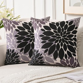 Jayusaror Cushion Cover 45 x 45 cm Black and Grey Dahlia Summer Sofa Cushion Autumn Decorative Cushion Cover Flowers Outdoor Cushion Cover for Couch Sofa Living Room Cushion Covers, Set of 2