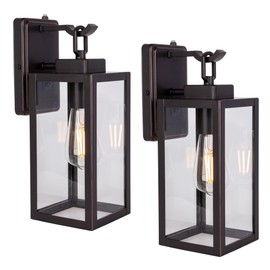 LIT-PaTH Dusk to Dawn Outdoor Wall Lantern, Wall Sconce as Porch Lighting Fixture with One E26 Base Max 60W, Metal Housing with Glass Shade, Oil Rubbed Bronze Finish, 2-Pack