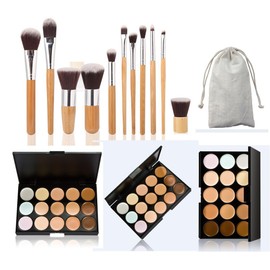 FantasyDay® Professional 15 Colours Cream Contour Concealer Palette Highlighting Concealer Cream Contour Makeup Corrector Foundation Camouflage Palette for All Skin Tone + 11 Makeup Brushes