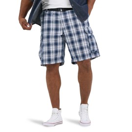 Lee Men's Big & Tall New Belted Wyoming Cargo Short, Blue Plaid, 44 Big