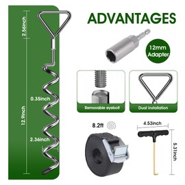 Trampoline Stakes Ground Anchors Screw in, Trampoline Anchors with Strong Straps, Spiral Earth Swing Set Anchor Heavy Duty for Trampolines(Silver-4Pack)