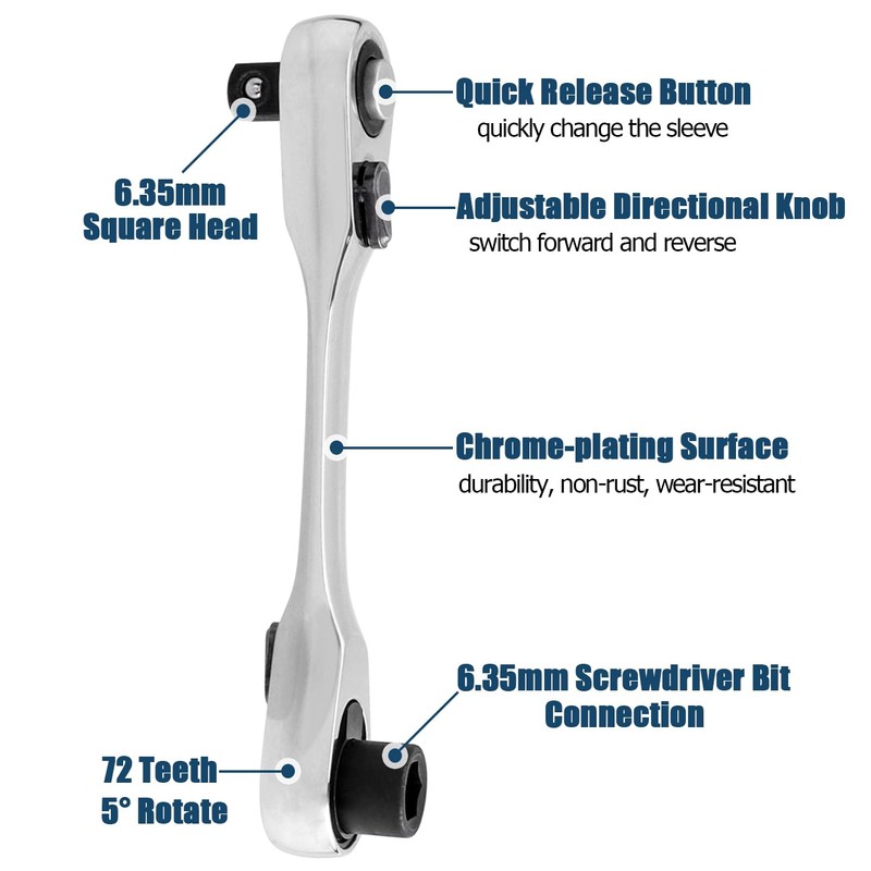 Bestgle 1/4" Mini Ratchet Wrench 72 Tooth Drive Socket and