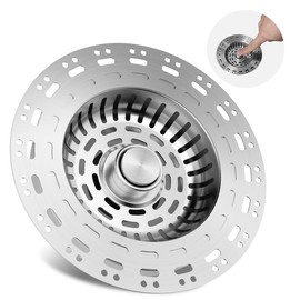 Hibbent 3-in-1 Kitchen Sink Drain Strainer, Stainless Steel Sink Plug, Deodorizing Anti-Clog Basket Strainer for US Standard 3-1/2 Inch Drains - Color: 1 Pack